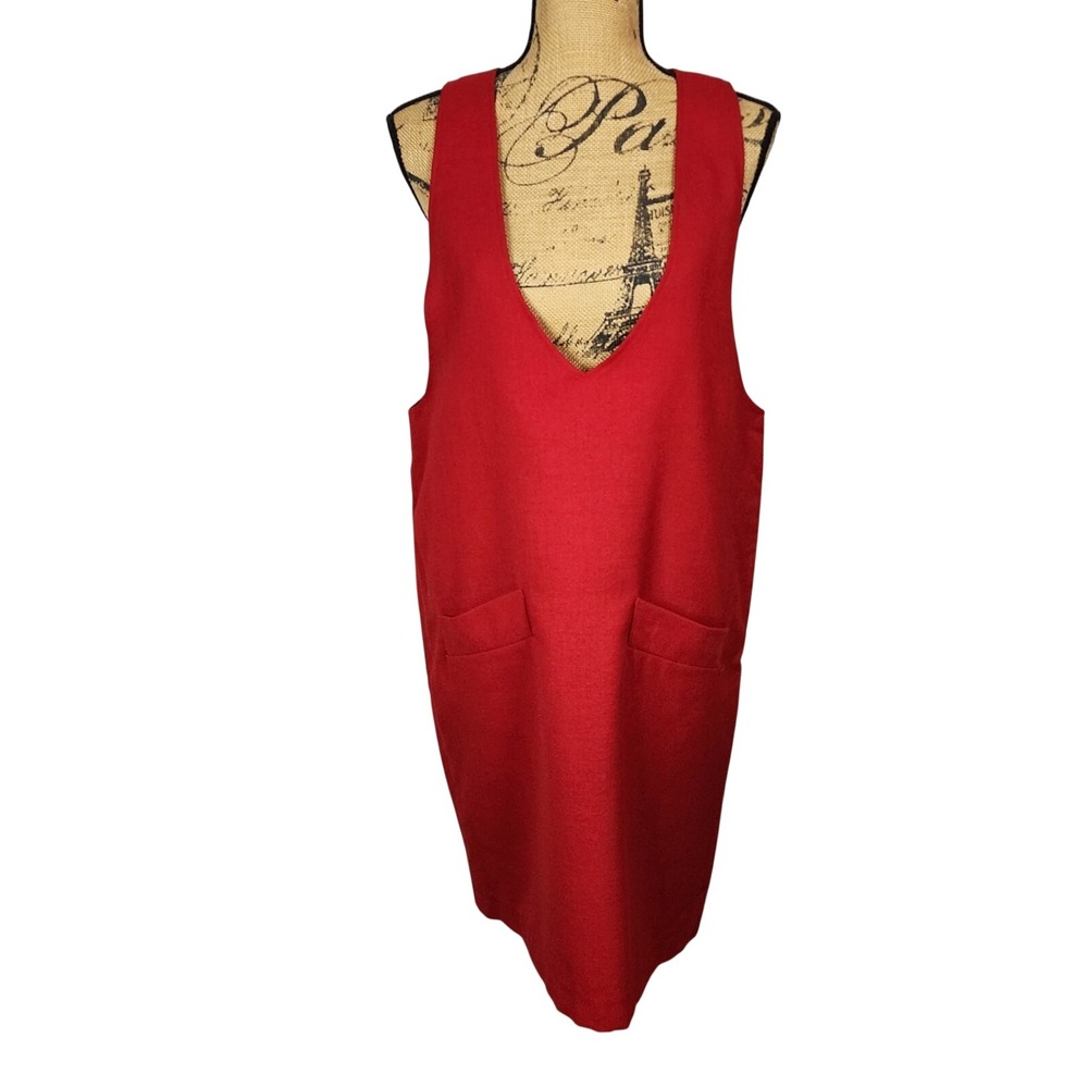 GIORGIO Sant'Angelo Size 12 Vintage Red Pure Wool Pinafore Mod Jumper Dress EUC